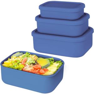 Silicone Food Storage Containers, Set of 3 Rectangular Bento Lunch Box Containers with Lids, Hard-Shell Silicone, Airtight, Microwave, Dishwasher and Freezer Safe (10oz, 23.6oz, 44oz)