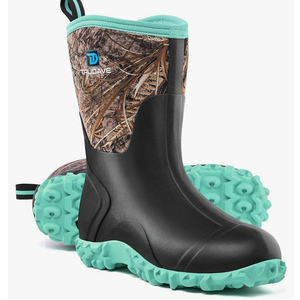Trudave Rubber Boots for Women with Steel Shank, 6mm Neoprene Mid Calf Rain Boots, Waterproof Insulated Mud Work Boots All Season, Size 8
