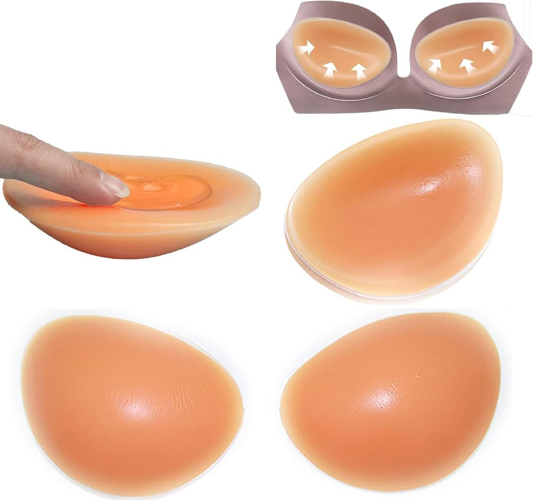 Sticky Silicone Bra Inserts Pads, Breast Enhancer Push Up Bra Inserts, Chicken Cutlets Bra Insert, Silicone Bra Padding Insert, Beige, 1 Pair