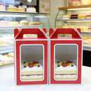 KNNSRE 12 Pcs Clear Gift Bags with Transparent Window Gift Boxes Candy Boxes Flower Boxes 9.8x5.1x7.1 Inch Medium Paper Bags with Handle For Party Business Birthday Wedding Present (RED)