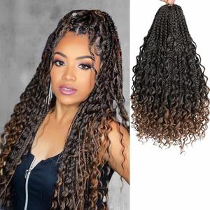 Goddess Box Braids Crochet Hair for Women 18 Inch 8 Packs Boho Crochet Box Braids with Curly Ends Bohemian Pre Looped Crochet Braid Hair (T30, 18 Inch)