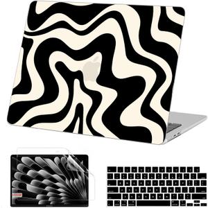 AKIT Compatible with MacBook Air 13 inch Case 2025 2024-2022 M4 M3 M2 A3240 A3113 A2681, Unique Pattern Hard Shell Laptop Case+Screen Protector+Keyboard Cover for MacBook Air 13.6 inch, Black Wave