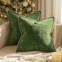 ANRODUO Pack of 2 Forest Green Chenille Throw Pillow Covers 18x18 Inch Farmhouse Decorative Pillow Covers With Stitched Edge Soft Throw Pillows for Couch Sofa Bed Living Room Christmas Boho Home Decor