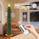 4 Pcs Christmas Tree Candles with Remote, Waxy Flameless Taper Candles Flickering, Green LED Candlesticks Battery Operated for New Year Celebration Holiday Decorations 9.7 Inches