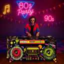 Frienda 6FT 80s 90s Theme Tablecloth 80s Birthday Table Cloth Retro Radio Table Cover Hip Hop Party Decoration 90s Theme Supplies for Back to 80's 90's Hip Hop Birthday Party Decor Supplies