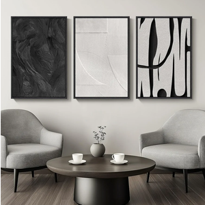 Large Framed Black and White Abstract Wall Art for Living Room, 3 Piece Canvas Prints Paintings Artwork for Walls, Modern Minimalist Pictures for Hallway Stair Office Wall Decor -Total Size 30x60 Inch