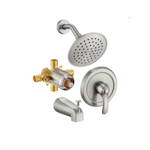 Tub Shower Faucet Set with Valve, 6-Inch Shower Head and Handle Set Brushed Nickel, Single-Handle Tub and Shower Trim Kit with Touch-Clean Rain Shower Head and Tub Spout