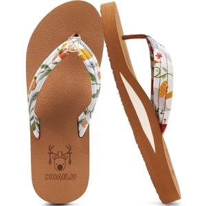 KuaiLu Womens Arch Support Flip Flops Ladies Comfort Lightweight Soft Yoga Mat Cushion Walking Thong Sandals (7.5, Beige Khaki)
