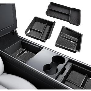 3 Piece Center Console Organizer Tray for Tesla Model 3 Highland 2024 2025 Model Y Juniper 2025 Armrest Storage Box Tesla Interior Accessories