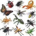 12 PCS Fake Bug Toys for Kids, Plastic Bugs Animal Figures Halloween Party Favor Cake Topper Insect Figurines