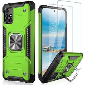 IKAZZ for Galaxy A51 4G Case with Screen Protector,Dual Layer Soft Flexible TPU and Hard PC Anti-Slip Full-Body Rugged Protective Phone Cover with Kickstand Green