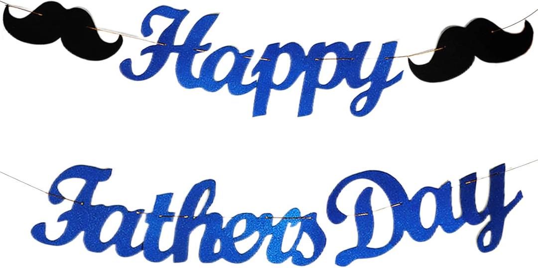 Happy Father's Day Glitter Banner Decoration Blue Black Dad Grandpa Party Pre-strung Garland Bunting Sign Supplies Fathers Day Backdrop Photo Booth Background Props Home Indoor Outdoor Celebrate Favor