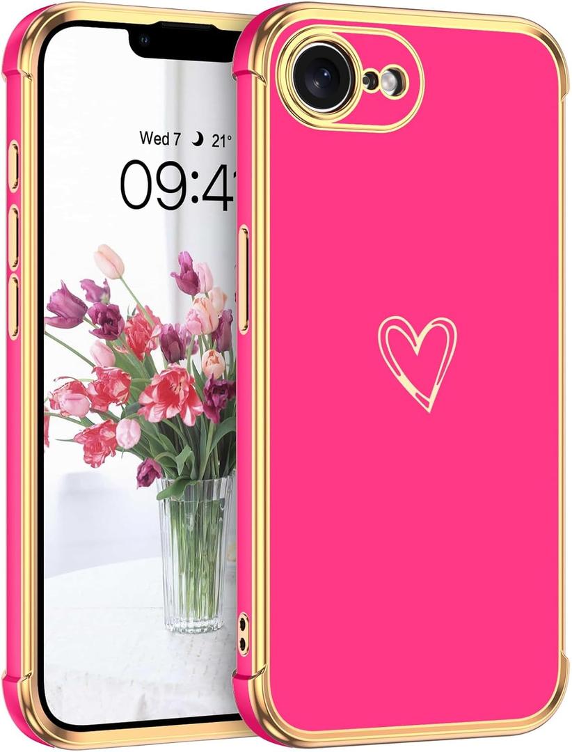 BENTOBEN for iPhone 16e Case 2025, Cute Phone Case iPhone 16e Heart Pattern Slim Thin Soft Flexible Shockproof TPU Bumper Lightweight Women Girls Boys Protective Cover for iPhone 16e 6.1", Hot Pink