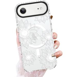 OOK Clear Floral case for iPhone Air Case, Cute Sunflower Floral Blooms DesignSoft TPU Bumper Hard PC Shockproof Protective for Women Girls Slim Phone Cover - White Flower