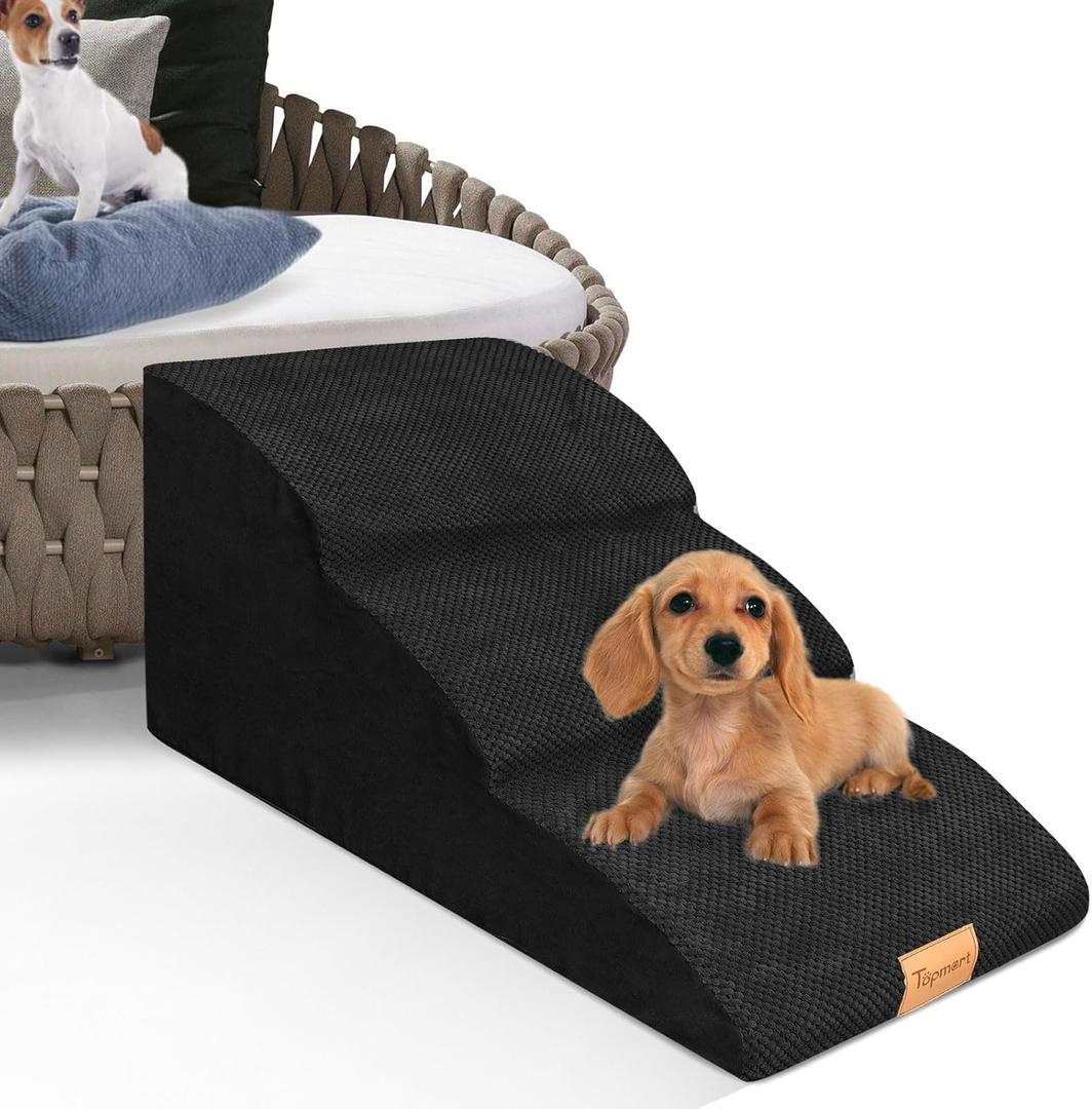 Topmart High Density Extended Foam Dog Ramp&Steps 3 Tiers,15.7" High,Non-Slip Dog Stairs with Waterproof Cover,Soft Foam Pet Ladder,Best for Injured,Older Cats,Pets with Joint Pain