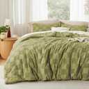 Bedsure Queen Size Comforter Set Olive Green, Boho Tufted Bed Set, Checkered Farmhouse Shabby Chic Bedding, 3 Pieces, 1 Plaid Geometric Comforter and 2 Pillow Shams