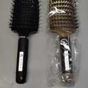Boar Bristle Hair Brush 2 Pack, HIPPIH Wet & Dry No Pull Curved Vented Hair Brush, Styling Magical Detangler Brush for Kids & Men, Hairbrush for Women Can Adds Shine & Smooth Curly Thick Hair (Black & Gold)