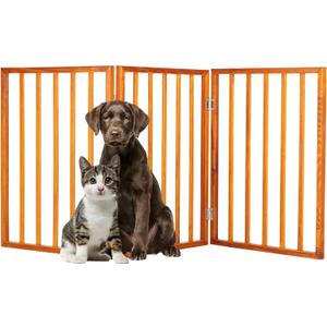 Pet Gate - 3-Panel Indoor Foldable Dog Fence for Stairs or Doorways - 54x24-Inch Retractable Wood Freestanding Dog Gates by PETMAKER (Mahogany)