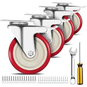 PUIPUM 5 Inch Heavy Duty Caster Set of 4, Swivel Plate Castor Wheels with Dual Locking Brakes, Silent Polyurethane (PU) Wheels, 360 Rotation, 2800lbs Load Capacity