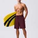 MAGCOMSEN Men's Swim Trunks with Compression Liner 9" Quick Dry Beach Shorts with Zipper Pockets (Red)