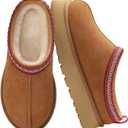 HOWILIM Genuine Suede Platform Slippers for Women Fuzzy Winter Warm Shoes Indoor Outdoor, Size 6