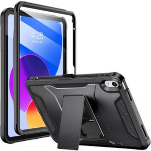 Soke Case for iPad (A16) 11th Generation 11-inch 2025, iPad 10th Generation 10.9-inch 2022, with Built-in Screen Protector and Kickstand, Rugged Full Body Protective Cover - Glossy Black