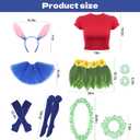 2 Pack Hawaiian Costume for Women Adults, Hawaiian Luau Hula Skirts Outfit Tropical Tutu Dress Set Includs Headband Necklace Bracelet Red T-shirt for Halloween Beach Party Holiday Hula Dress-Up