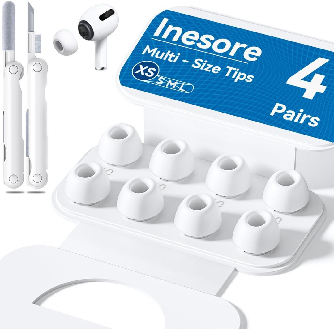 Replacement Ear Tips for AirPods Pro 2nd/1st Generation with Portable Storage Box & Cleaner Pen, Noise Reduction Hole with & Built-in dust Guard Screen, Silicone Ear Tips -XS/Size 4 Pairs (X-Small-White)