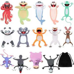 Zonon 14 Pieces 3D Bookmark Funny Animal Cartoon Bookmark Novelty Birthday Party Favors for Men and Women Help with Reading Office Supplies
