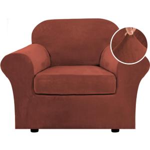 H.VERSAILTEX Rich Polyester and Spandex 2 Piece Cover Chair Slipcover Sofa Cover Furniture Protector Couch Soft with Elastic Bottom Chair Couch Cover with Arms, Machine Washable(Chair, Rust)
