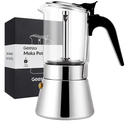 Geesta Premium Crystal Glass-Top Stovetop Espresso Moka Pot - 4/6/ 9 Cups - Stainless Steel Coffee Maker- 160ml/5.6oz/4 cup (espresso cup=40ml)