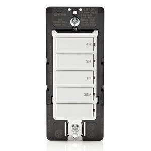 Leviton Countdown Timer Switch for household lights, heaters and exhaust fans, 30 min, 1-2-4 hour, No Neutral Wire Required, Single Pole, 15A, 1/2 HP/9.8A Fan/Motor, DT104-1LW, White