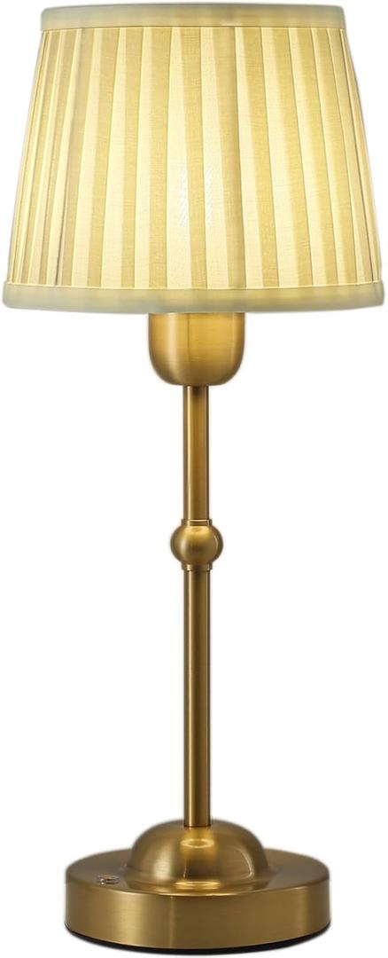 Cordless Table Lamp Rechargeable, 3 Color Portable Touch Adjustable Brightness & Darkness LED Desk Lamp with Fabric Shade, Small Lamp for Nightstand, Bedroom, Dining, Bedside, Bar (Bronze beige)