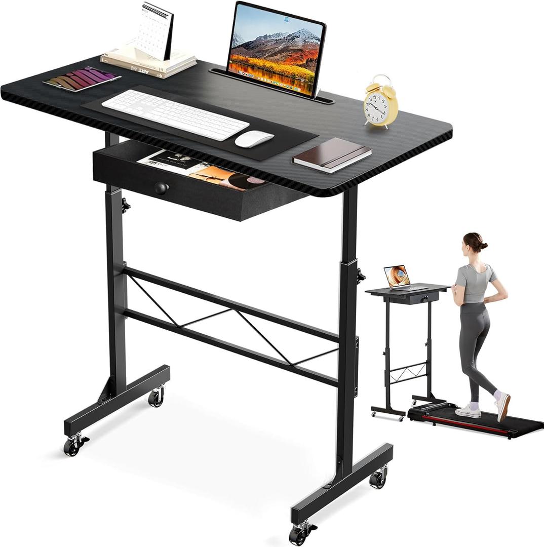 GTRACING Small Standing Desk Adjustable Height Small Computer Desk Mobile Portable Rolling Laptop Table with Wheels 32" Computer Workstation Sit Stand Desks Portable Standing Table Treadmill desks (Cf-black)