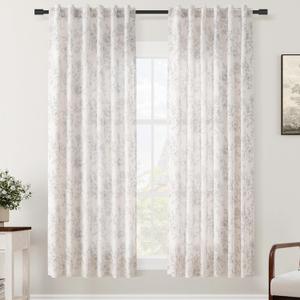 Vintage Floral Curtains, 72 inch Length, 2 Panels Set, Grey and Cream Printed, Back Tab, Neutral Farmhouse, Cottage Style, Pretty Flower Patterned Linen Drapes