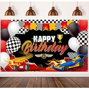 Car Racing Happy Birthday Backdrop - Car Themed Party Decorations, Photo Background, Party Supplies for Birthday Photography Decor, 72.8 x 43.3 Inches, 2 Pack