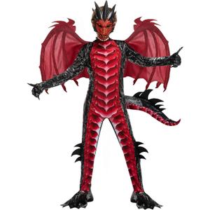 Spooktacular Creations Halloween Kid Dragon Costume, Boys Dragon Wings, Tail and Mask Set for Halloween Dress Up (Small(5-7 yrs), Red)