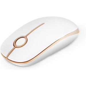 VssoPlor Wireless Mouse, 2.4G Slim Portable Computer Laptop Mouse with Nano Receiver Quiet Silent Optical Mice for Notebook, PC, Laptop, Computer-White and Gold