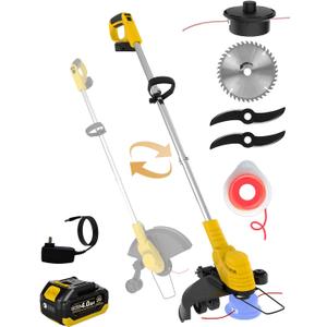 Battery Powered Weed Wacker 094 Two-Durable-Line Metal Blades, Super Brushless Motor, 4-in-1 Cordless Weed Eater+String Trimmer+Wheel Edger Lawn Tool+Cutter,Weed Whacker(One 4.0Ah Battery)