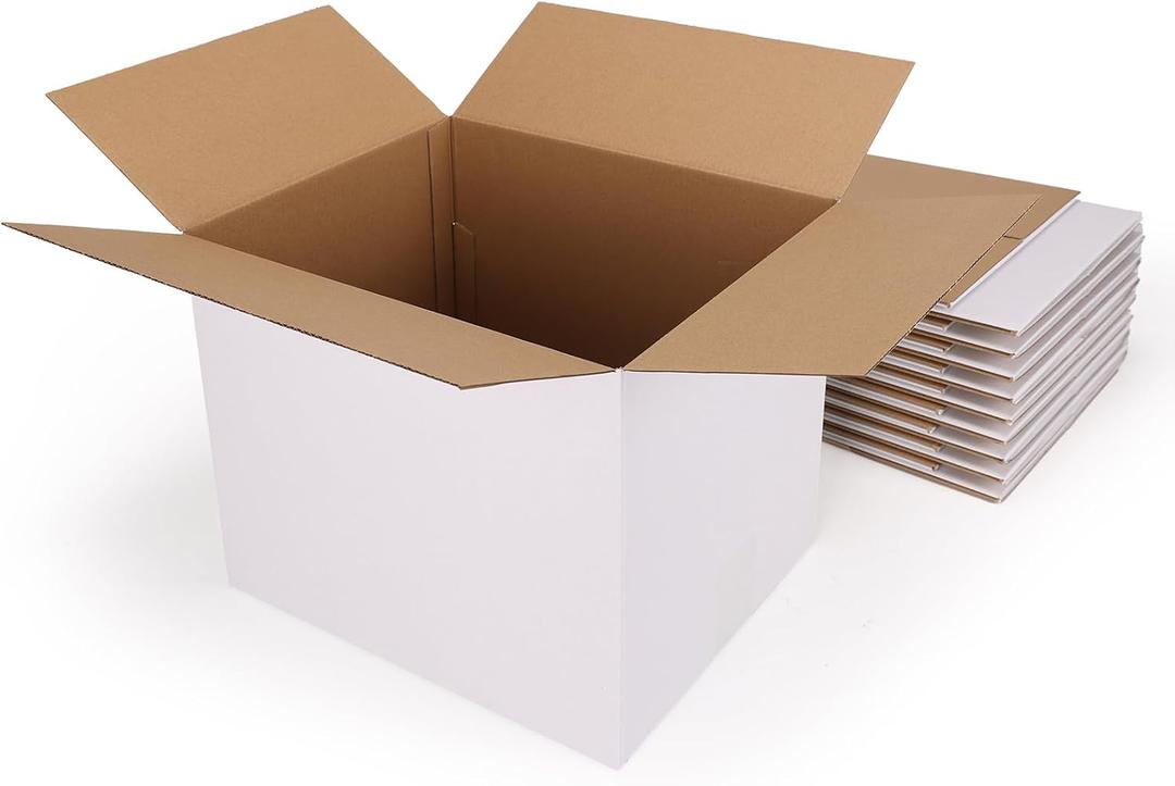 Hoikwo 10 Packs 12x10x10 Large Thin Shipping Boxes, White Big Corrugated Cardboard Box Set for Small Business for Packaging Mailing Lightweight items