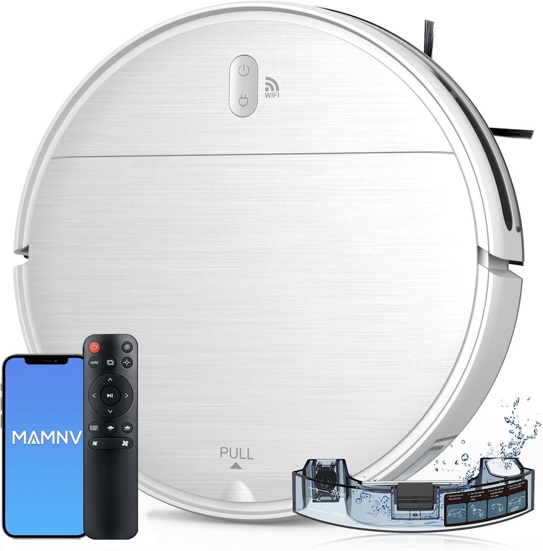 MAMNV Robot Vacuum and Mop,2 in 1 for Carpet & Hard Floor, Robotic Vacuum Cleaner with Alexa/Voice/App, Powerful & Quiet for Pet Hair, Slim 2.87",Self-Charging & Zigzag Path Cleaning (White)