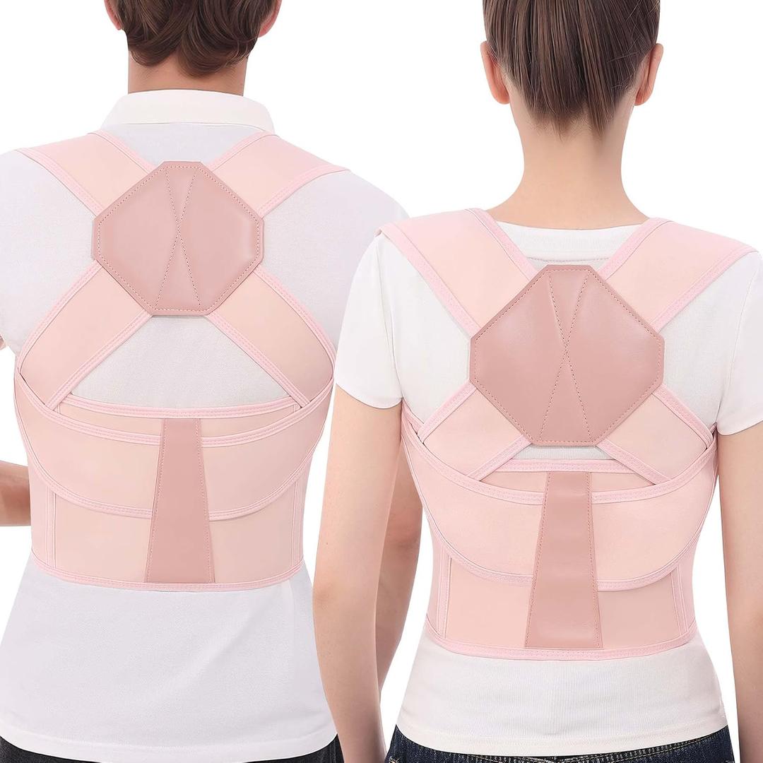 Posture Corrector for Women and Men Back Brace Upper Back Support Adjustable Breathable Shoulder Straightener (Pink, Medium)