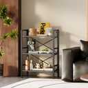 Homeiju Folding Bookshelf No Assembly, 3 Tier Bookcase Foldable Shelf with X-Bracket Design, Adjustable Feet, Space Saving Storage for Living Room, Office, 23.6"W x 11.8"D x 33.8H