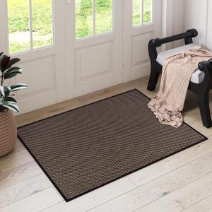 Lahome Noe Farmhouse Bathroom Rugs, 2x3 Black Entryway Rug Washable Kitchen Door Mat Indoor Entrance, Neutral Small Non Slip Stain Resistant Floor Carpet for Entry Porch