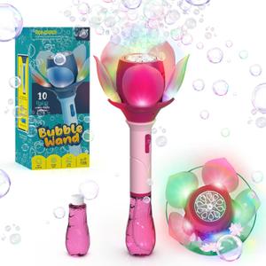 Bubble Wand Blower for Kids Handheld Lotus Bubble Wand Automatic Bubble Machine with Battery/Light/10000+Bubbles/Bubble Solution Bubble Toy Gift for Girl Boys Party Weddings Outdoor Indoor
