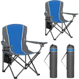 HIGH POINT SPORTS Portable Camping Chair, Heavy Duty Outdoor Folding Chair with Armrest, Foldable Camp Chair with Cup Holder for Camping, Support 350 LBS, Blue-Gray, 2 Pack, Twin Pack