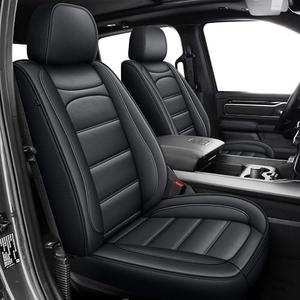 IKABEVEM Seat Covers Fit for Dodge RAM 1500 2002-2025 2026: Compatible with RAM 1500 2500 3500 Crew Double Quad Cab Truck Pickup Car Seat Cover Faux Leather Seat Covers(Flat Bench, Front Pair, Black)