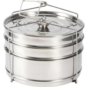 Stackable Stainless Steel Insert Pans - 6QT Instant Pot Accessories, 3 Tier Handle, Pot, Steamer, Pressure Cooker Cookware