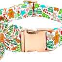 Dog Collar Christmas Winter Gingerbread Man Print Pet Collar Soft Cute Dog Collars with Flower Adjustable Metal Buckle Collar Gift for X-Small Dogs