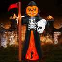 6FT Halloween Inflatable Reaper Holding Sickle and Skull Decoration, Blow up Halloween Ghost Inflatable Built-in 5 LED and 1 Red Fire Flashing LED for Halloween Inflatables Outdoor Decoration